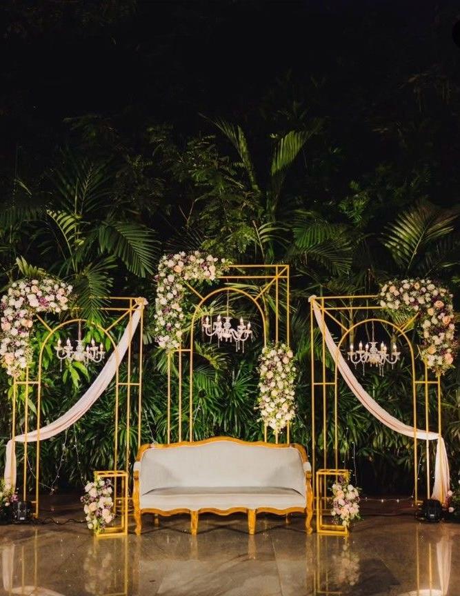 Bride and groom sitting stage by Nagar Events